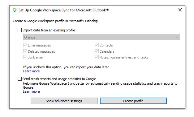 Hướng dẫn cài đặt Google Workspace Sync for Microsoft Outlook 24 tạo profile trên google workspace sync for microsoft outlook