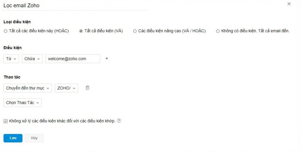 Hướng dẫn sử dụng chức năng lọc mail (email filtering) trong Zoho Mail 12 lọc email đến với zoho mail