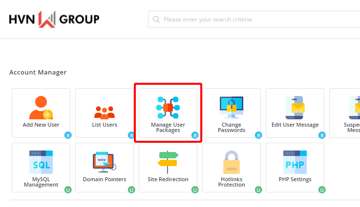 Hướng dẫn tạo và quản lý package trong tài khoản Reseller DirectAdmin 12 quản lý package user