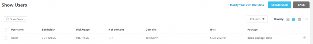 Hướng dẫn quản lý user trong tài khoản Reseller DirectAdmin 15 các thoogn số cho user