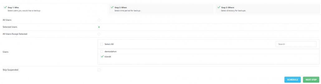 Hướng dẫn backup dữ liệu cho các user trong tài khoản Reseller DirectAdmin 20 chuyển sang bước tiếp theo