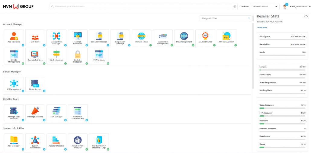 Hướng dẫn sử dụng tài khoản Reseller DirectAdmin 15 sử dụng tài khoản reseller directadmin