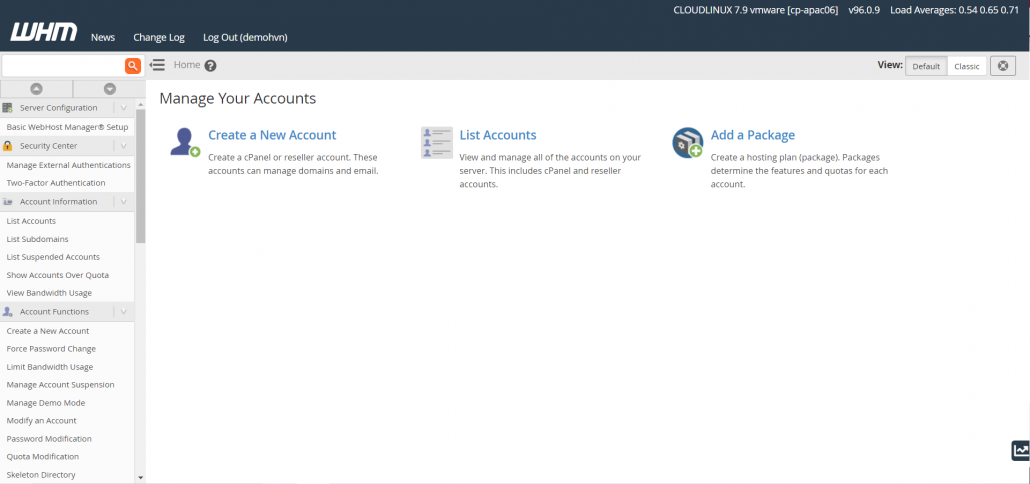Hướng dẫn tạo gói (Package) cho Reseller cPanel 9 đi tới trang quản trị reseller