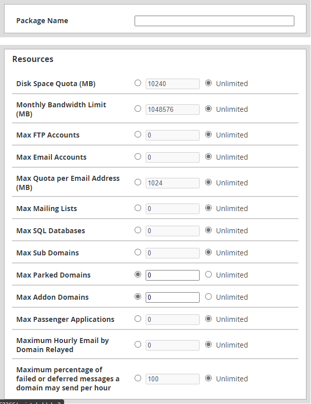 Hướng dẫn tạo gói (Package) cho Reseller cPanel 11 tiến hành cấu hình package