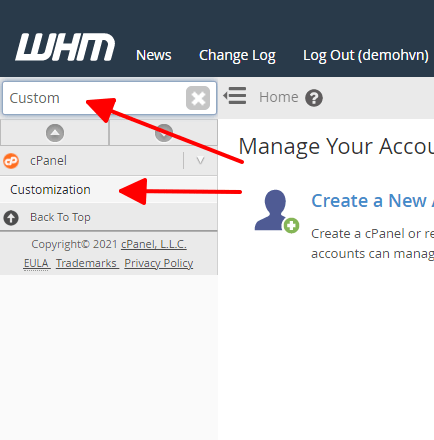 Hướng dẫn thay đổi logo, link hỗ trợ cho Reseller hosting sử dụng cPanel 14 tiến hành tùy chỉnh