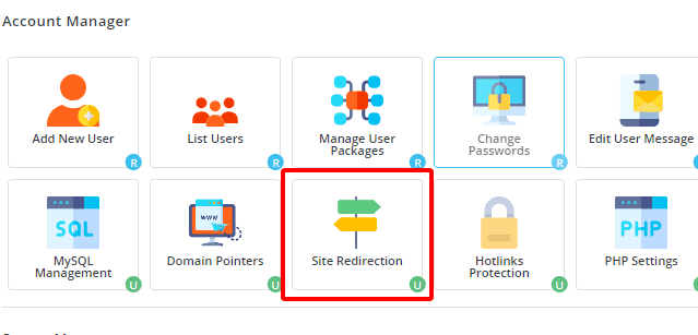 Tính năng Redirect domain trên Direct Admin 11 truy cập section site redirect