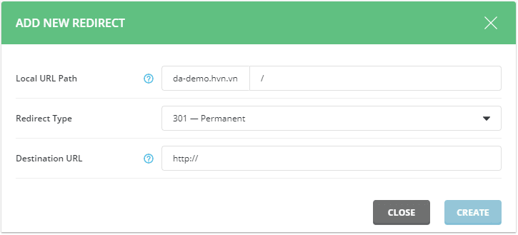 Tính năng Redirect domain trên Direct Admin 13 tạo redirect mới