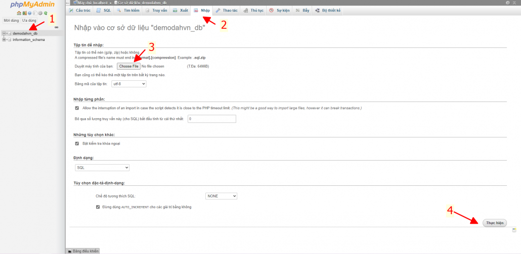Hướng dẫn đăng nhập vào phpMyAdmin và Import Database trên DirectAdmin 13 import database