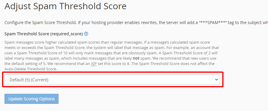 Hướng dẫn sử dụng chức năng Spam Filter Email trên cPanel 18 cấu hình spam threshold score