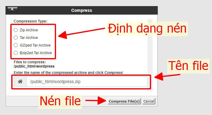 Hướng dẫn sử dụng File Manager trong Cpanel 49 định dạng nén