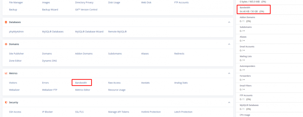 Hướng dẫn kiểm tra Disk Usage và Bandwidth với cPanel 18 kiểm tra băng thông