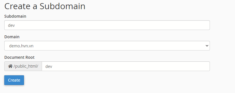 Hướng dẫn tạo Subdomain cho Hosting cPanel 16 tiến hành tạo subdomain