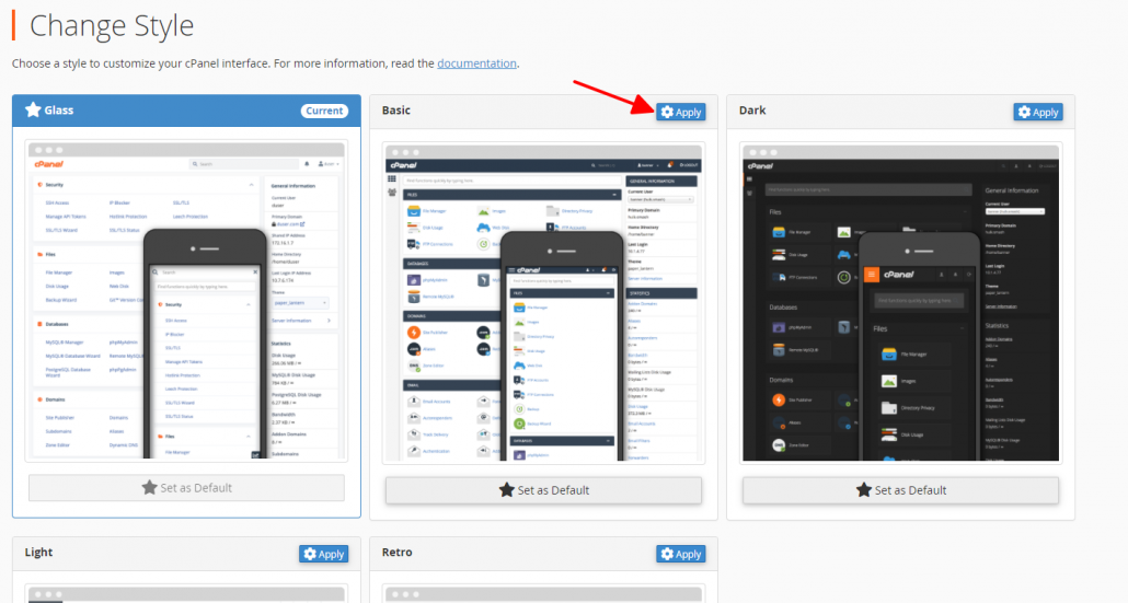 Hướng dẫn thay đổi giao diện và ngôn ngữ trên cPanel 19 chọn giao diện yêu thích