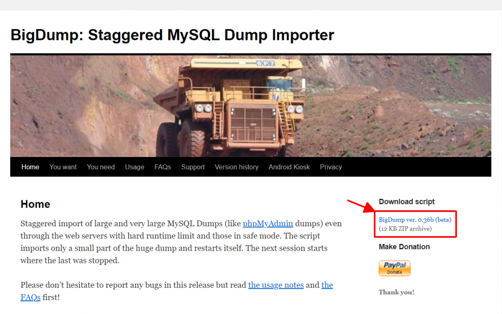 hướng dẫn import database với bigdump