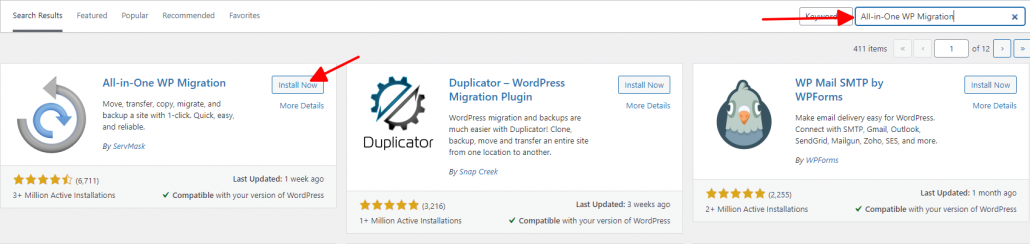 Hướng dẫn chuyển dữ liệu website WordPress bằng Plugin All-in-One WP Migration 16 tìm plugin