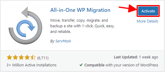 Hướng dẫn chuyển dữ liệu website WordPress bằng Plugin All-in-One WP Migration 17 kích hoạt plugin