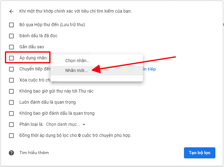 Hướng dẫn tạo bộ lọc thư đến trên email Google Workspace 21 áp dụng nhãn