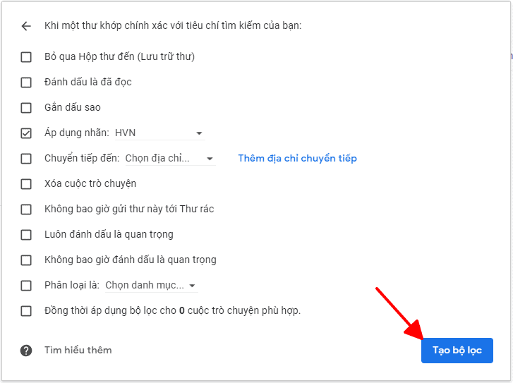 Hướng dẫn tạo bộ lọc thư đến trên email Google Workspace 23 hoàn tất tạo bộ lọc