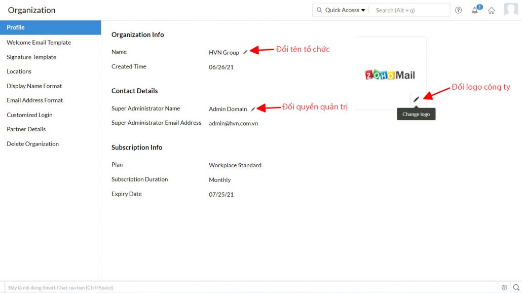 Hướng dẫn thay đổi Logo Branding, Tên công ty... 11 thay đổi logo trên zoho