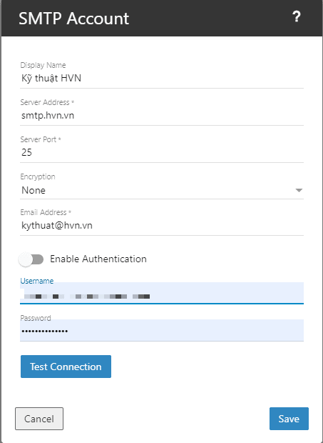Hướng dẫn thêm tài khoản gửi email đi trong Email Business 11 cấu hình smtp