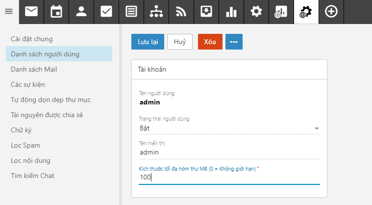 Hướng dẫn tạo tài khoản Email Business Hosting mới 13 cài đặt dung lượng