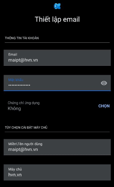 Hướng dẫn thiết lập Email Business trên Android sử dụng Exchange 14 thiết lập email