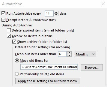 Hướng dẫn sao lưu Email trên Outlook 25 chọn thông số