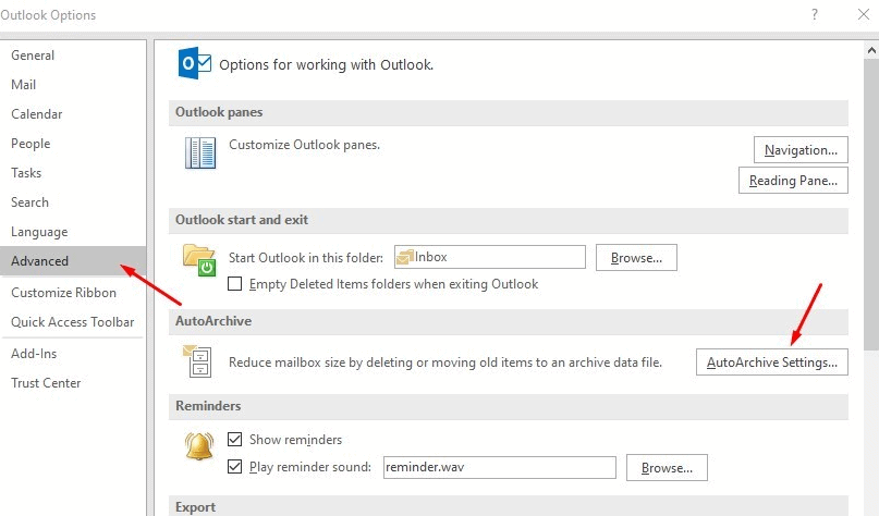 Hướng dẫn sao lưu Email trên Outlook 24 chọn advanced