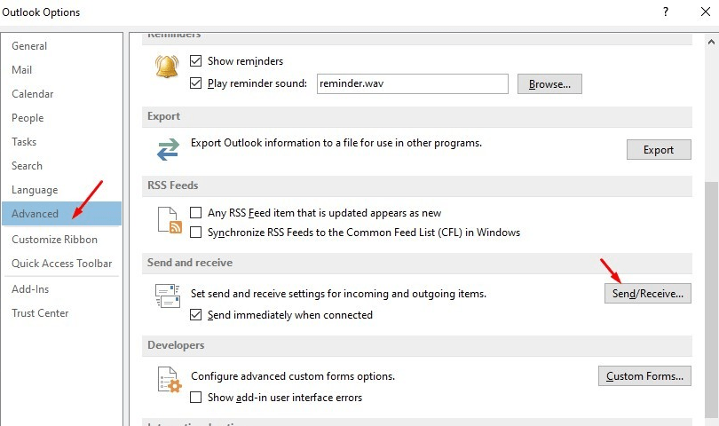 Hướng dẫn thay đổi tên hiển thị trong Outlook 12 Chọn send/receive