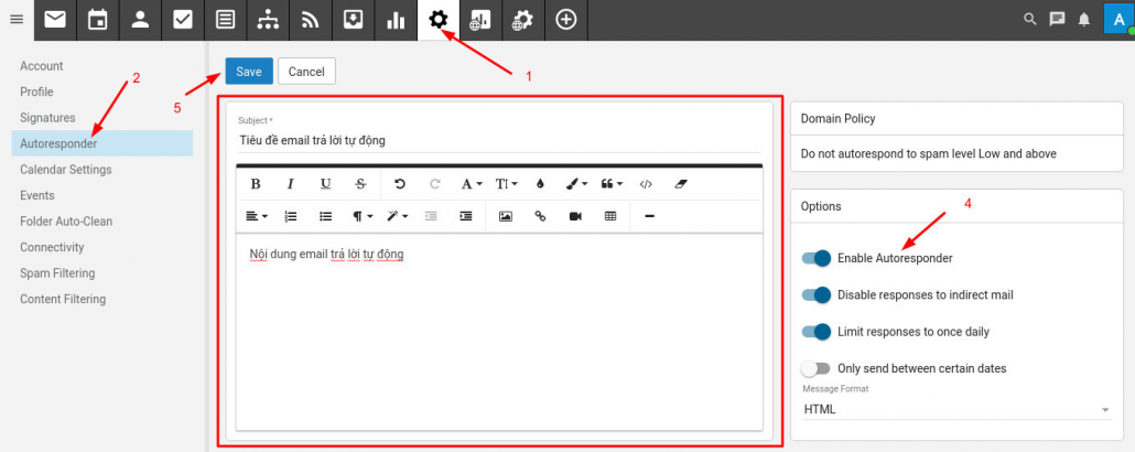 Hướng dẫn thiết lập trả lời tự động dịch vụ Email Business 11 điền đây fđủ thông tin