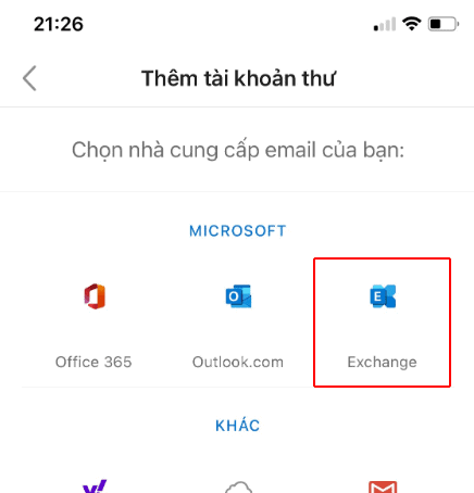 Hướng dẫn thiết lập Email Business trên iOS sử dụng Outlook Exchange 13 thêm tài khoản trong exchange