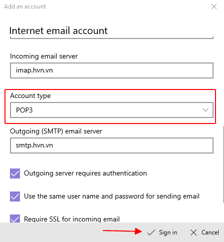 Hướng dẫn thiết lập Email Business trong ứng dụng Mail của Windows 10 26 chọn loại tài khoản