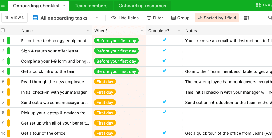 Ứng dụng Airtable trong hoạt động quản trị nguồn nhân lực 16 tạo onboarding checklist