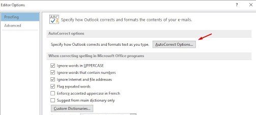 Hướng dẫn tắt tính năng Auto Smart Quotes trên Outlook 13 autocorrect option