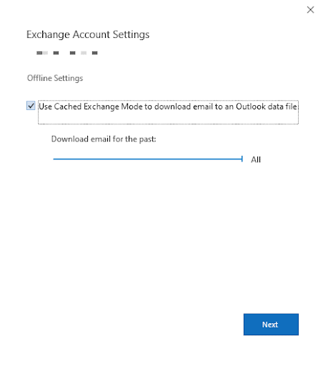 Hướng dẫn thiết lập tài khoản Exchange trên Outlook 14 chọn khoảng thời gian tải email