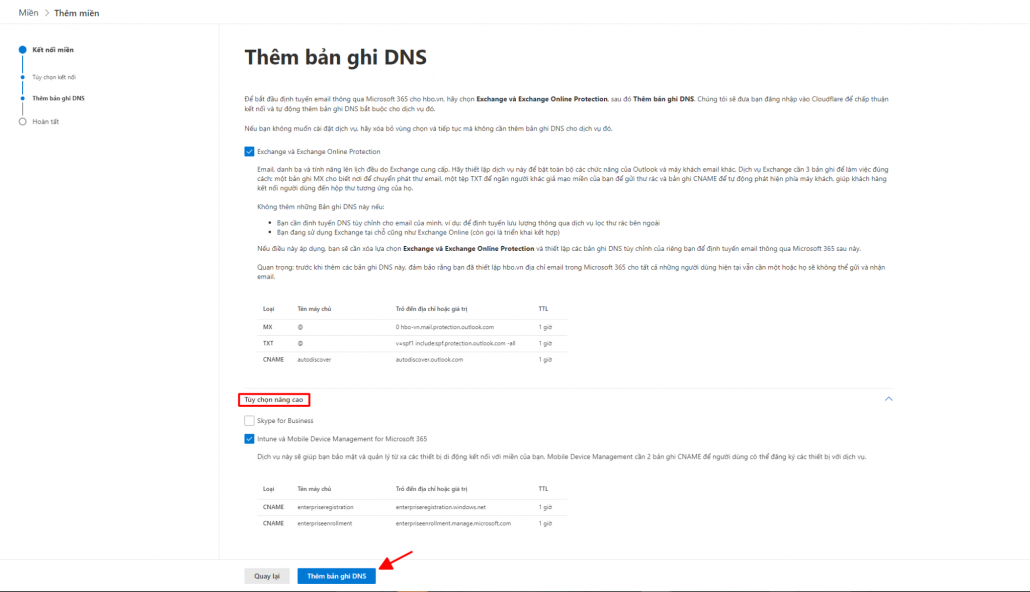 Hướng dẫn cài đặt tên miền tổ chức khi sử dụng Microsoft 365 33 thêm bản ghi dns