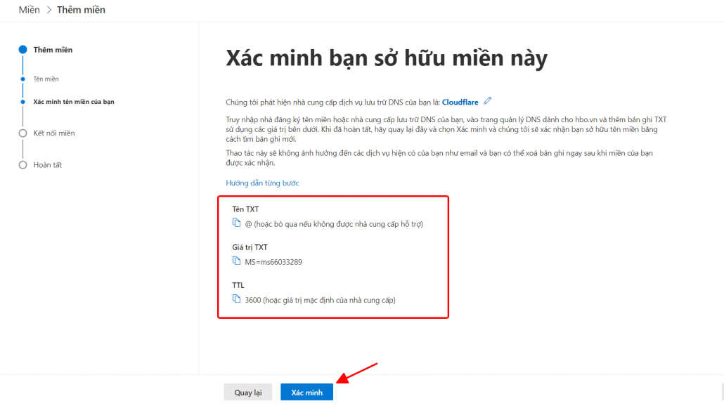 Hướng dẫn cài đặt tên miền tổ chức khi sử dụng Microsoft 365 29 xác minh quyền sở hữu tên miền