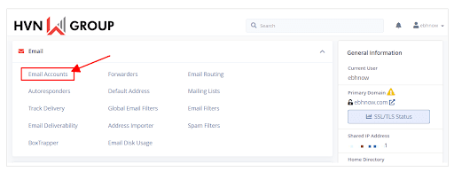 Hướng dẫn khởi tạo địa chỉ email trên dịch vụ Email Business Hosting (EBH) 14 vào mục Email Accounts ở bảng Email