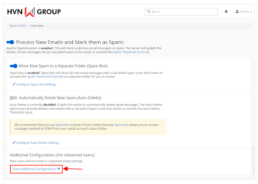 Hướng dẫn sử dụng tính năng Spam Filters trong Email Business Hosting 21 email business hosting hvn group