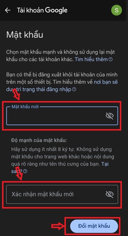 Hướng dẫn cách thay đổi mật khẩu Gmail trên điện thoại Android 21 nhập mật khẩu mới