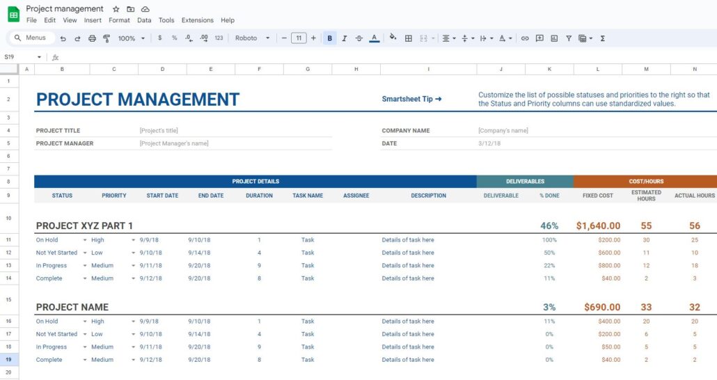 quản lý dự án với google sheets