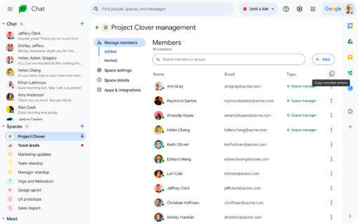 Copy Space Member Email Address In Google Chat