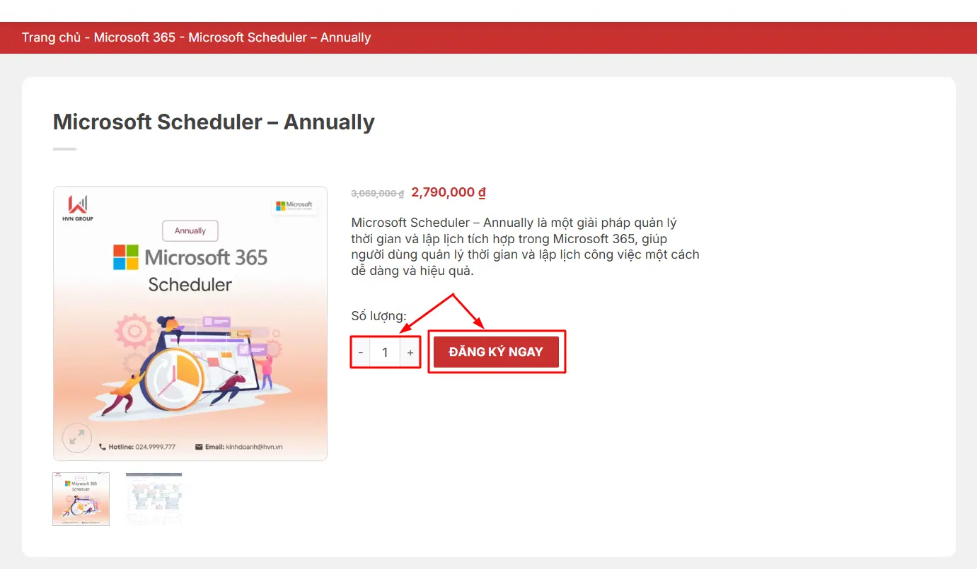 Cách đăng ký Microsoft Scheduler - Annually tại HVN Group