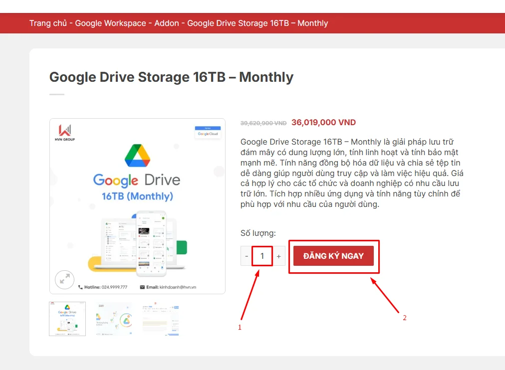 Hướng dẫn đăng ký Google Drive Storage 16TB (Monthly)