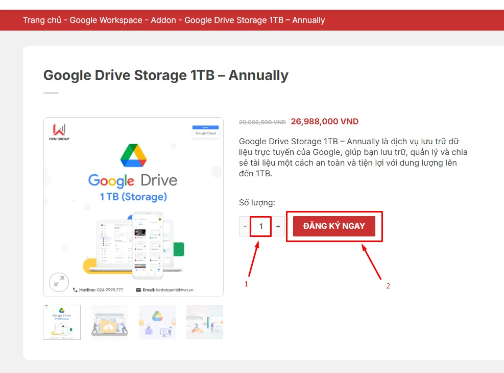 Hướng dẫn đăng ký Google Drive Storage 1TB (Annually)