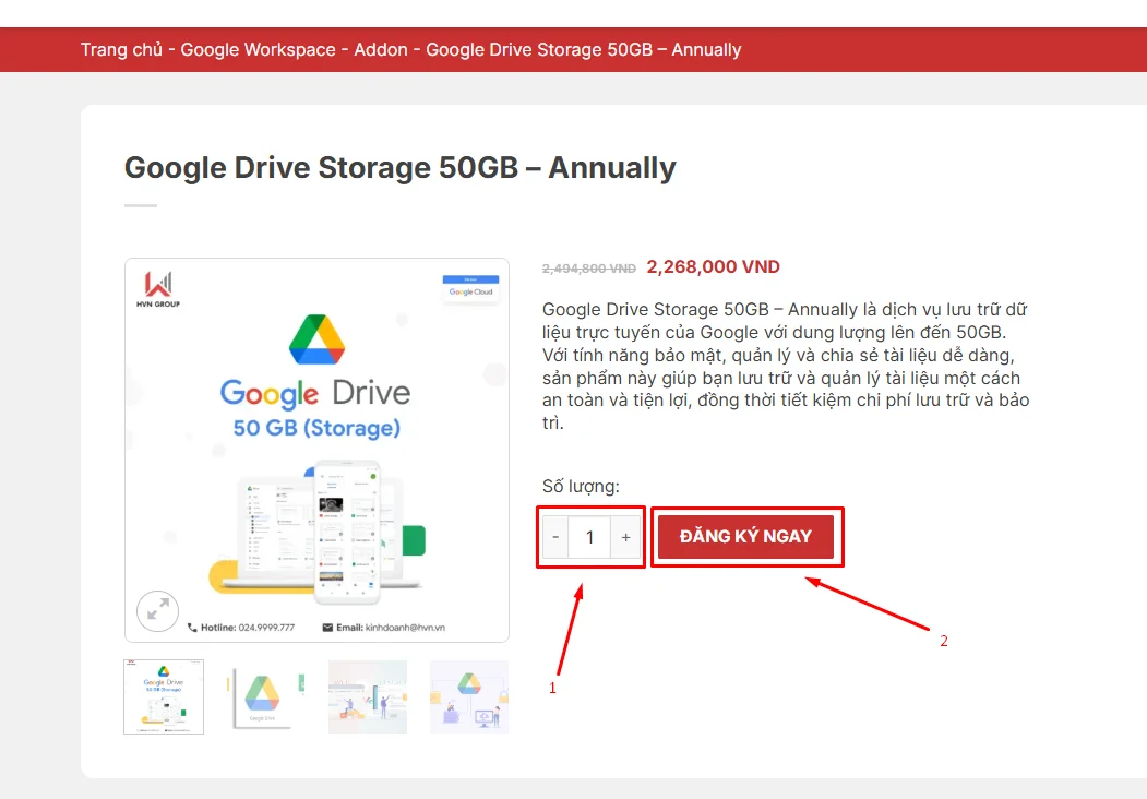 Hướng dẫn đăng ký Google Drive Storage 50GB (Annually)