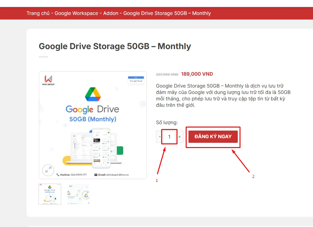 Hướng dẫn đăng ký Google Drive Storage 50GB (Monthly)
