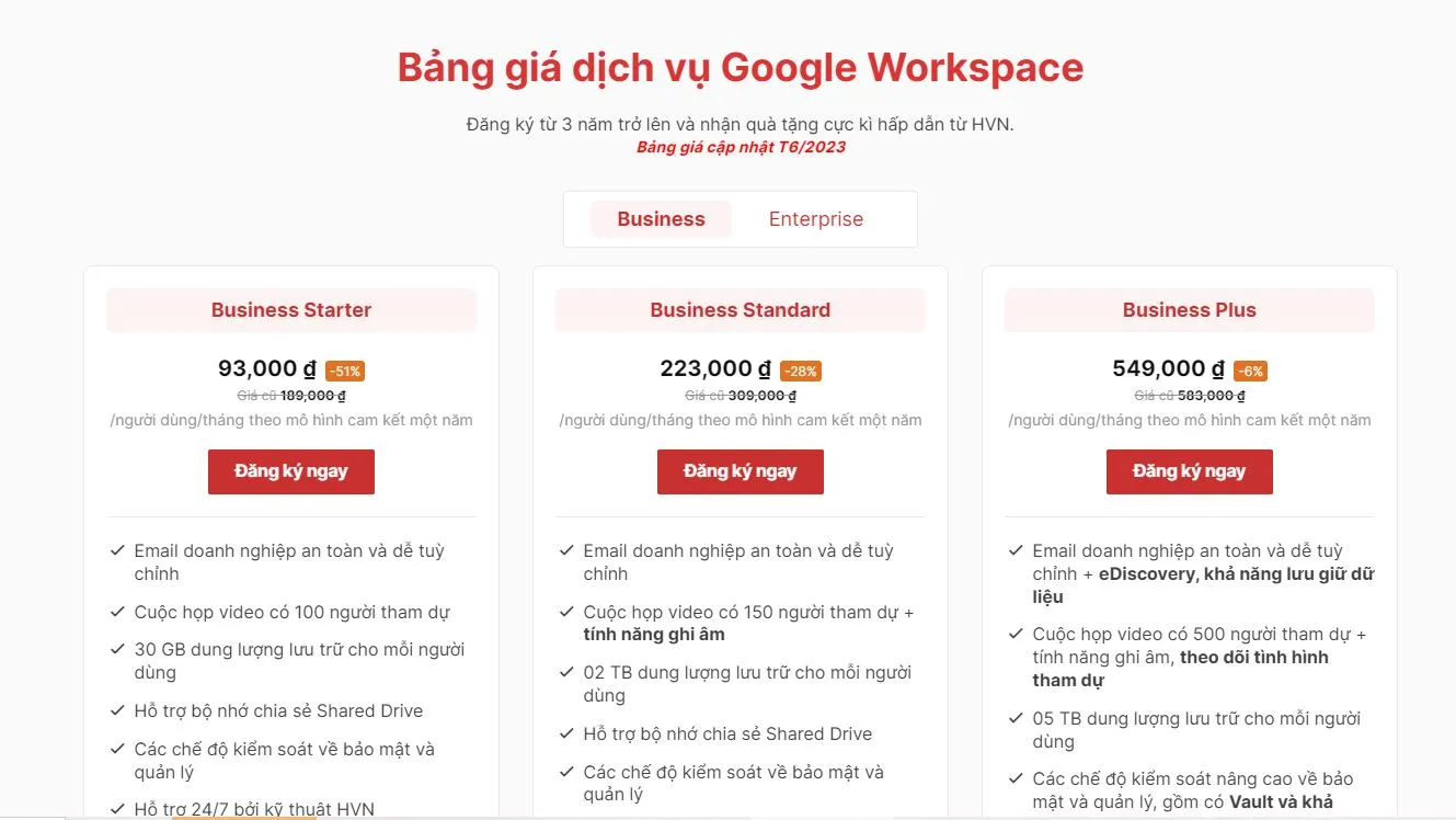 Hướng dẫn cách tạo email theo tên miền dễ dàng, nhanh chóng 26 lựa chọ gói google workspace