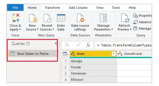 ngăn power query bên trái