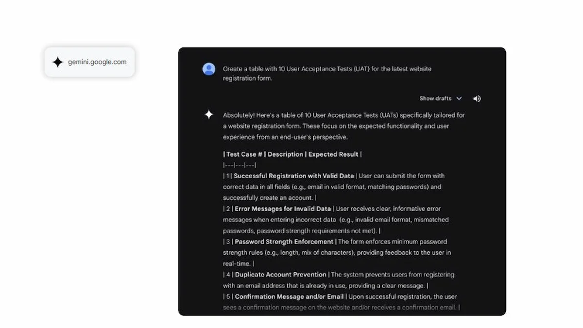 tạo uat với gemini